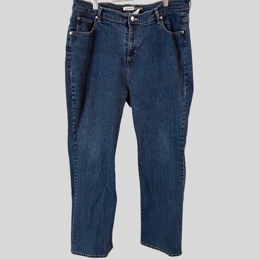 St John's Bay Size 18 Womens Distressed Hem Y2K Spandex Straight Boot Cut Denim